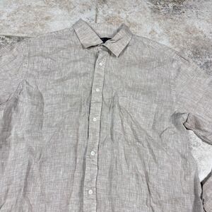 REID‎ & TAYLOR Shirt Mens 43/17.5 Beige Beach Walker 100% Linen Long Sleeve